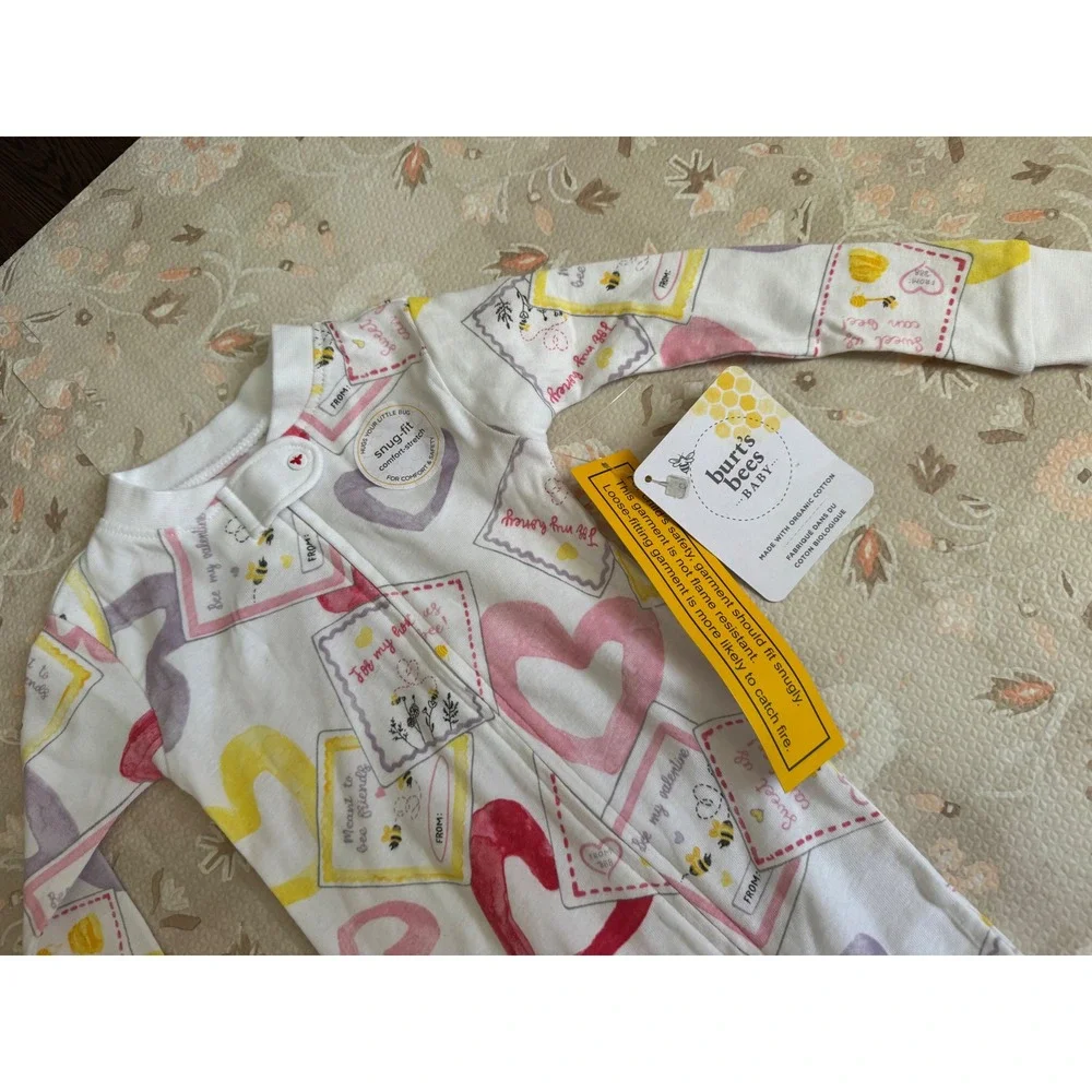 Burt's Bees Baby Valentine Hearts Organic Cotton Zip Front‎ Footed Sleeper 18M